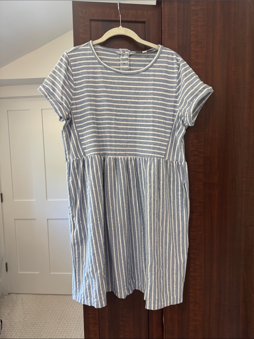 LOFT Blue & White Stripe Short Sleeve Mini Dress